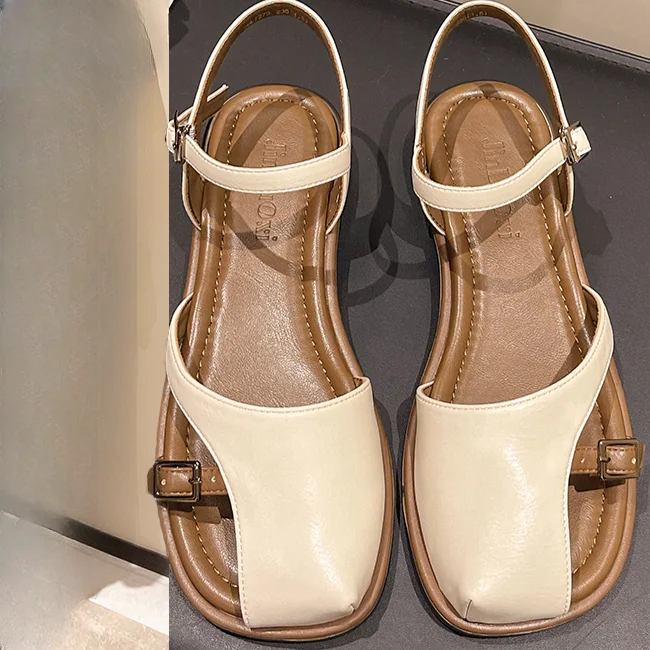 Сандалии женские в римском стиле пляжные шлепанцы на плоской подошве модная