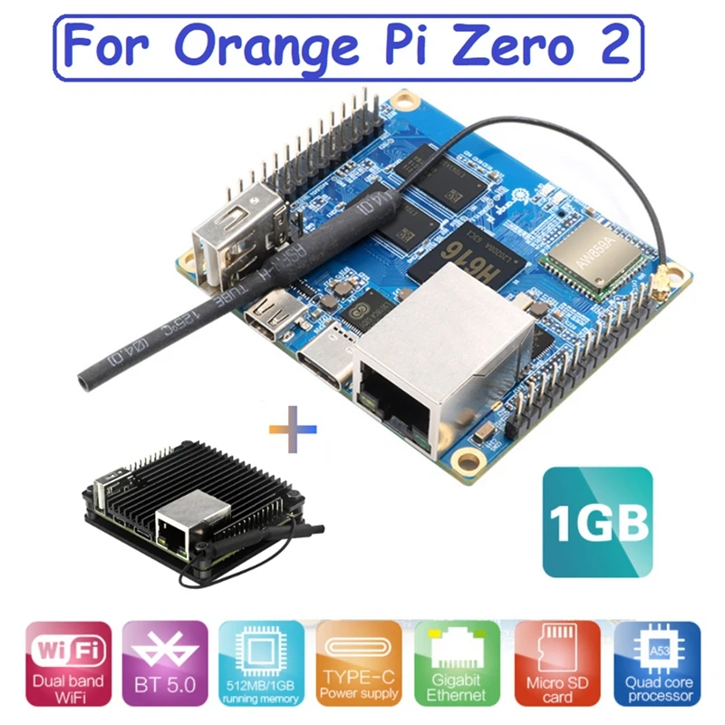 

For Orange Pi Zero 2 1GB RAM Development Board With Aluminum Case Support Wifi+BT5.0