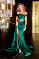 2023 prom dresses long side split sexy mermaid evening gowns pick ups off shoulder women wear special occasion