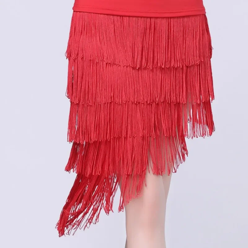 Юбка с бахромой для латиноамериканских танцев красная/черная
