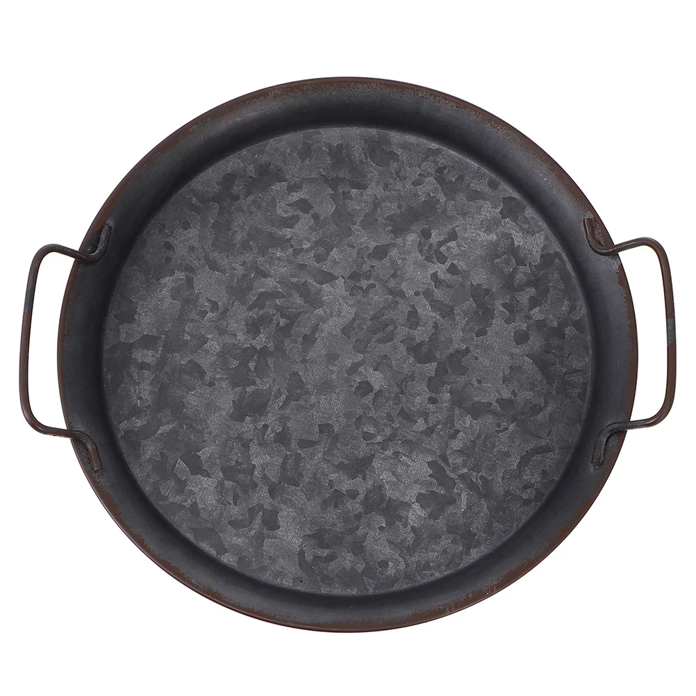 

1Pc Old Wrought Iron Tray Kitchen Storage Tray Photo Prop with Handle (Black)