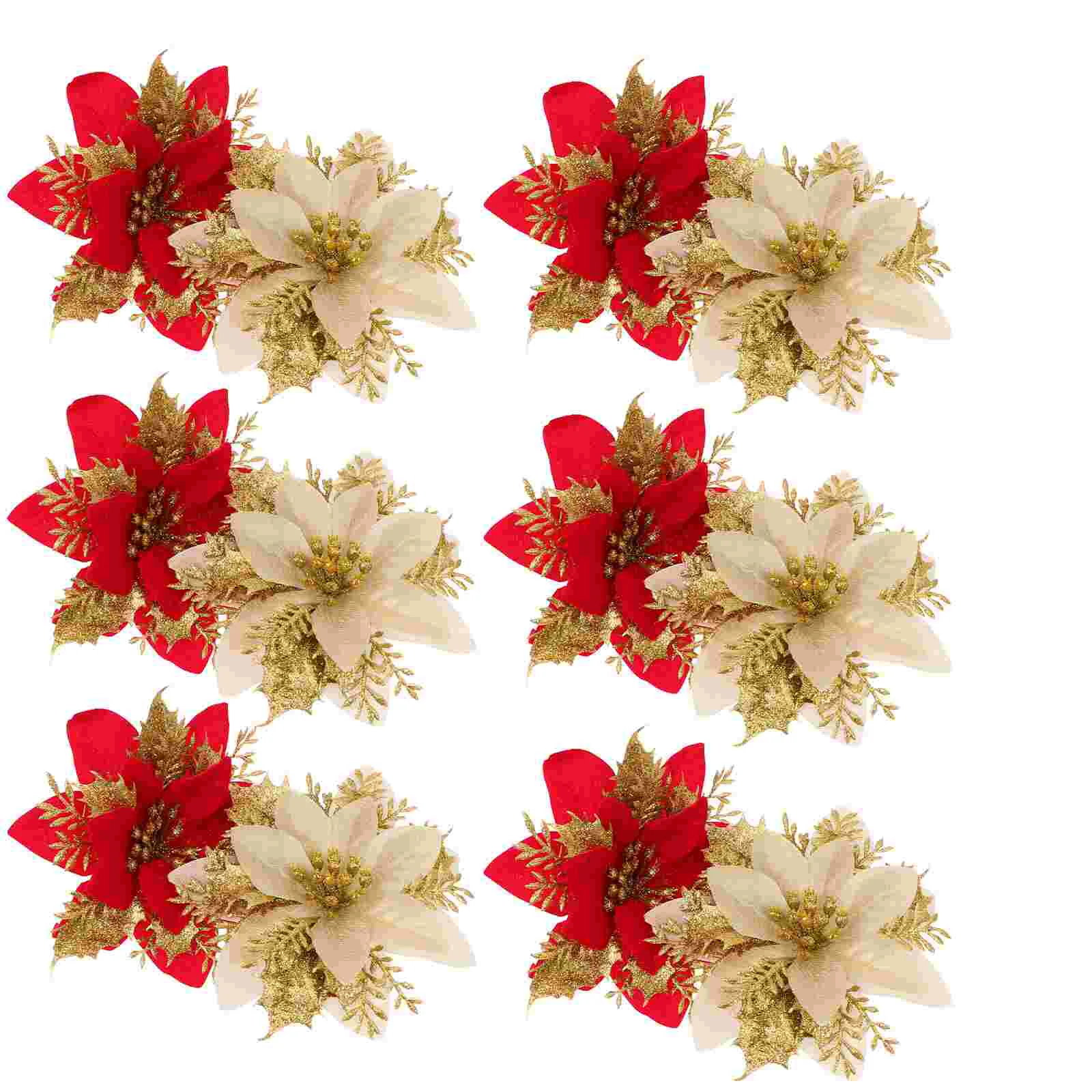 

Flowers Xmas Christmas Poinsettia Flower Glitter Ornaments Wreath Tree Artificial Ornament Holiday Shiny Holly