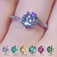 sparkling moissanite ring for women color d vvs1 3ex cut blue green pink red yellow snowflake diamond rings s925 sterling silver