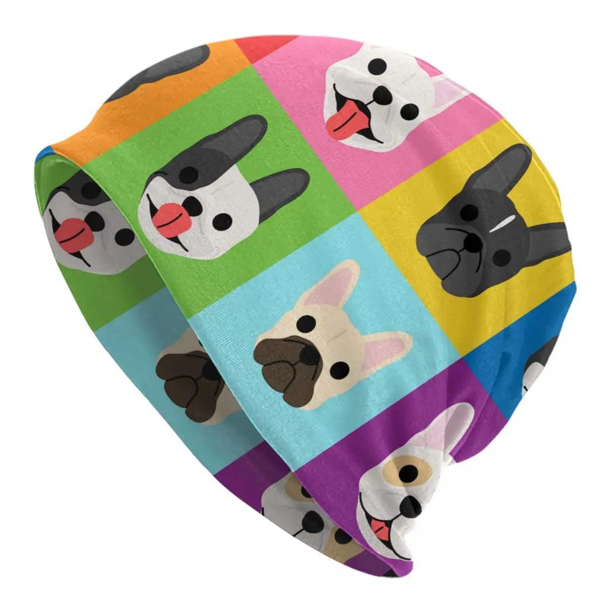 

Шапки в стиле поп-арт с лицом французского бульдога, облегающие шапки, шапка s, унисекс, зимняя вязаная шапка, шапка с французскими собаками, ...