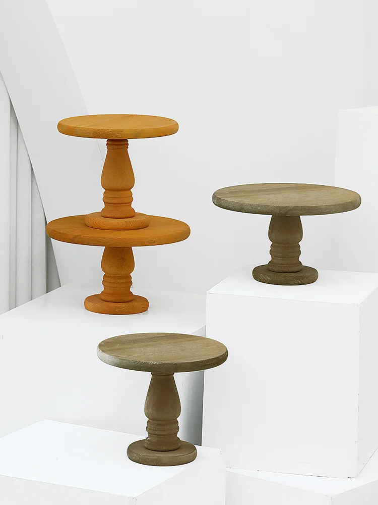 

European-Style Wedding Celebration Dessert Wooden Cake Plate Wooden Cake Stand High Leg Dim Sum Plate Photo Props