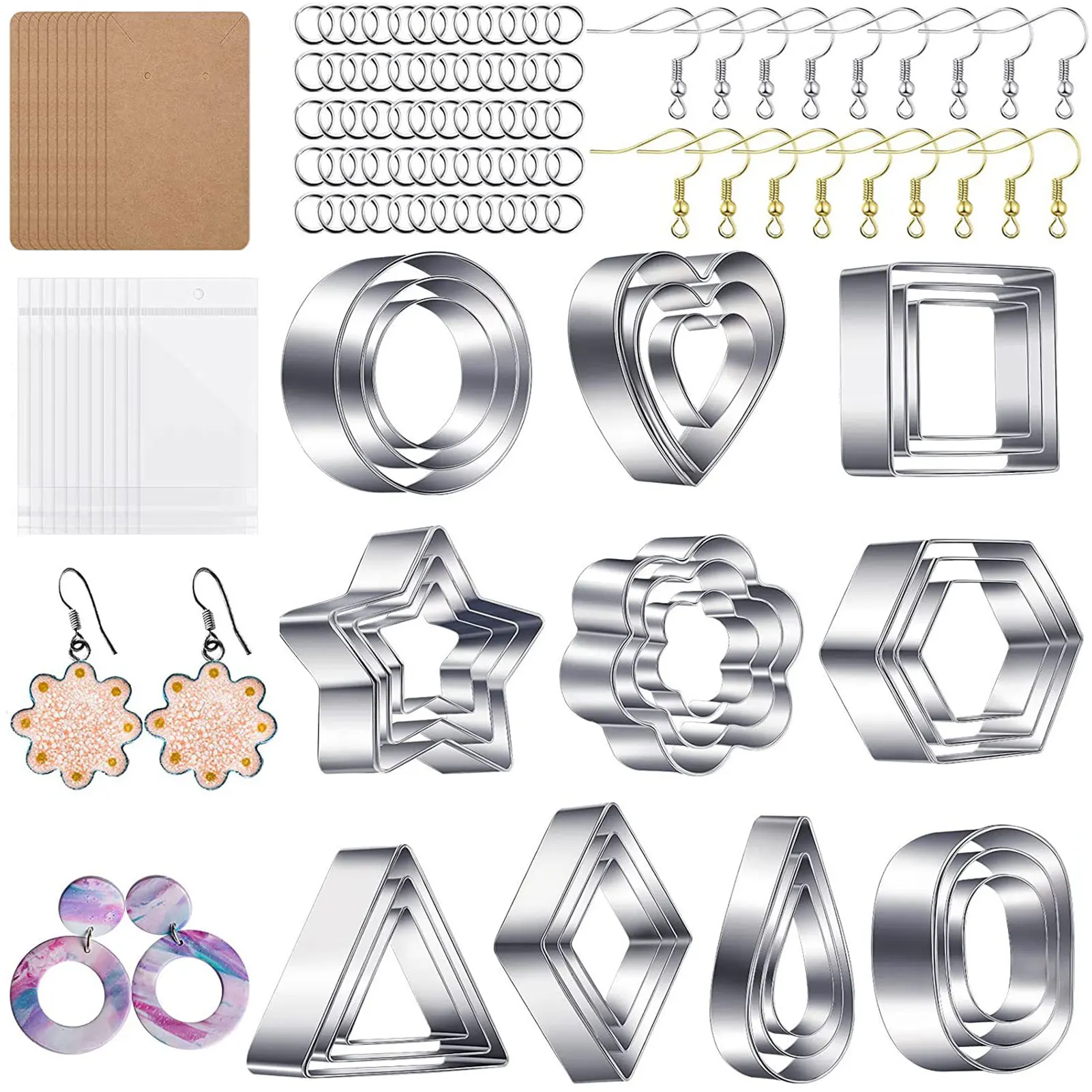 

Clay Earring Cutters 30 PCS Clay Earring Cutters Kit With Earring Cards And Hooks Clay Cutters For Clay Jewelry Making 10