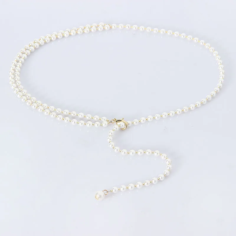 Double Layer Shell Pearls Waist Chain Women's Pearl Decoration Classic Style Ins Elegant Belt with Suit Dress