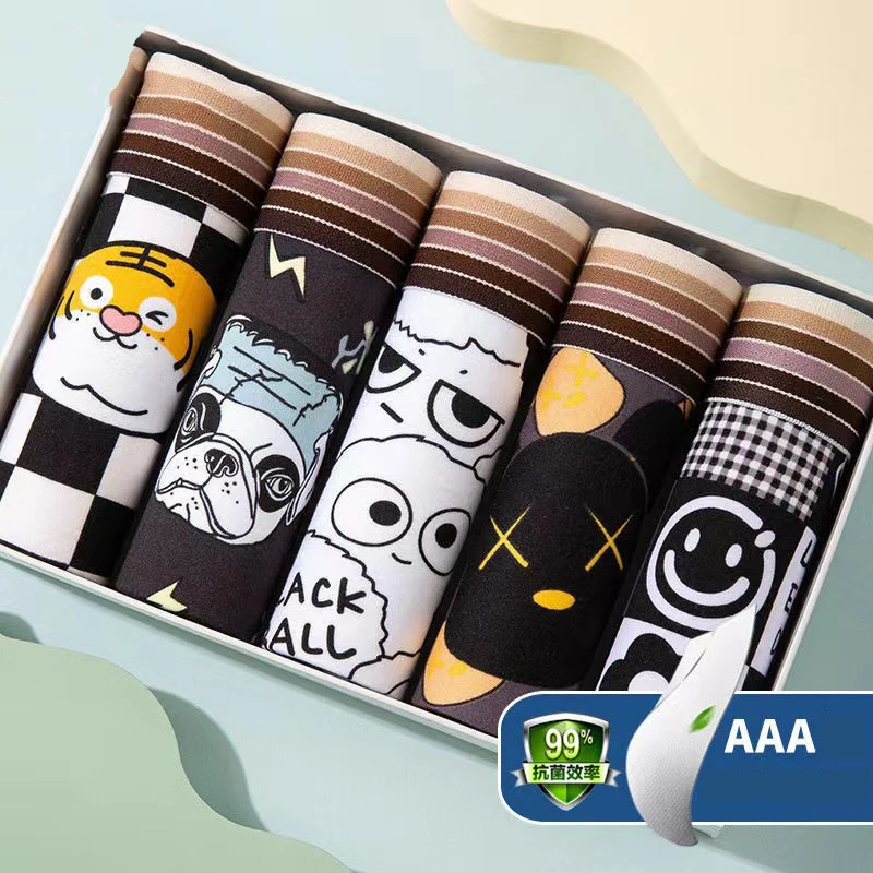 5pcs/Lot Men'S Underwear Cartoon Boxer Breathable Antibacterial Shorts Personality Men'S Panties Callant Quality Underpants