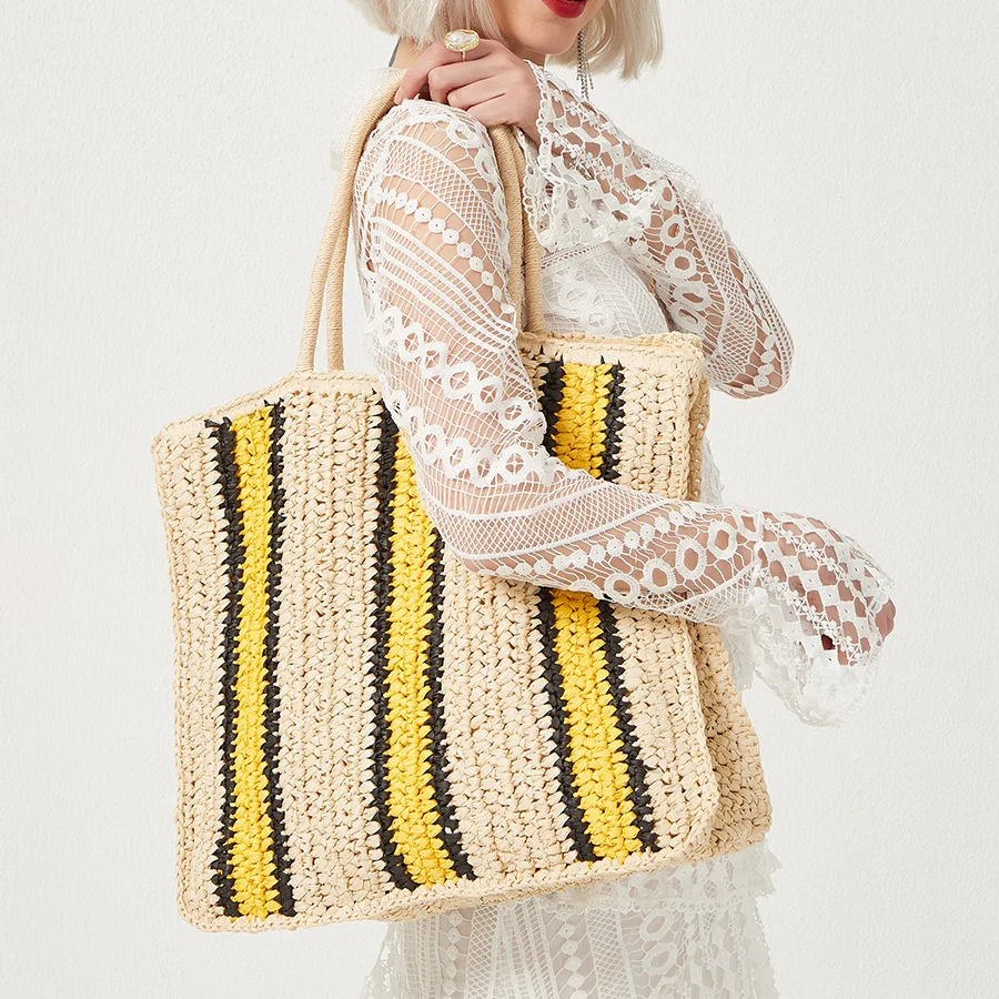 

2022 New Striped Large Capacity Straw Bag Fashion Personality Rattan Bag Women's Bag Summer Shoulder Bags