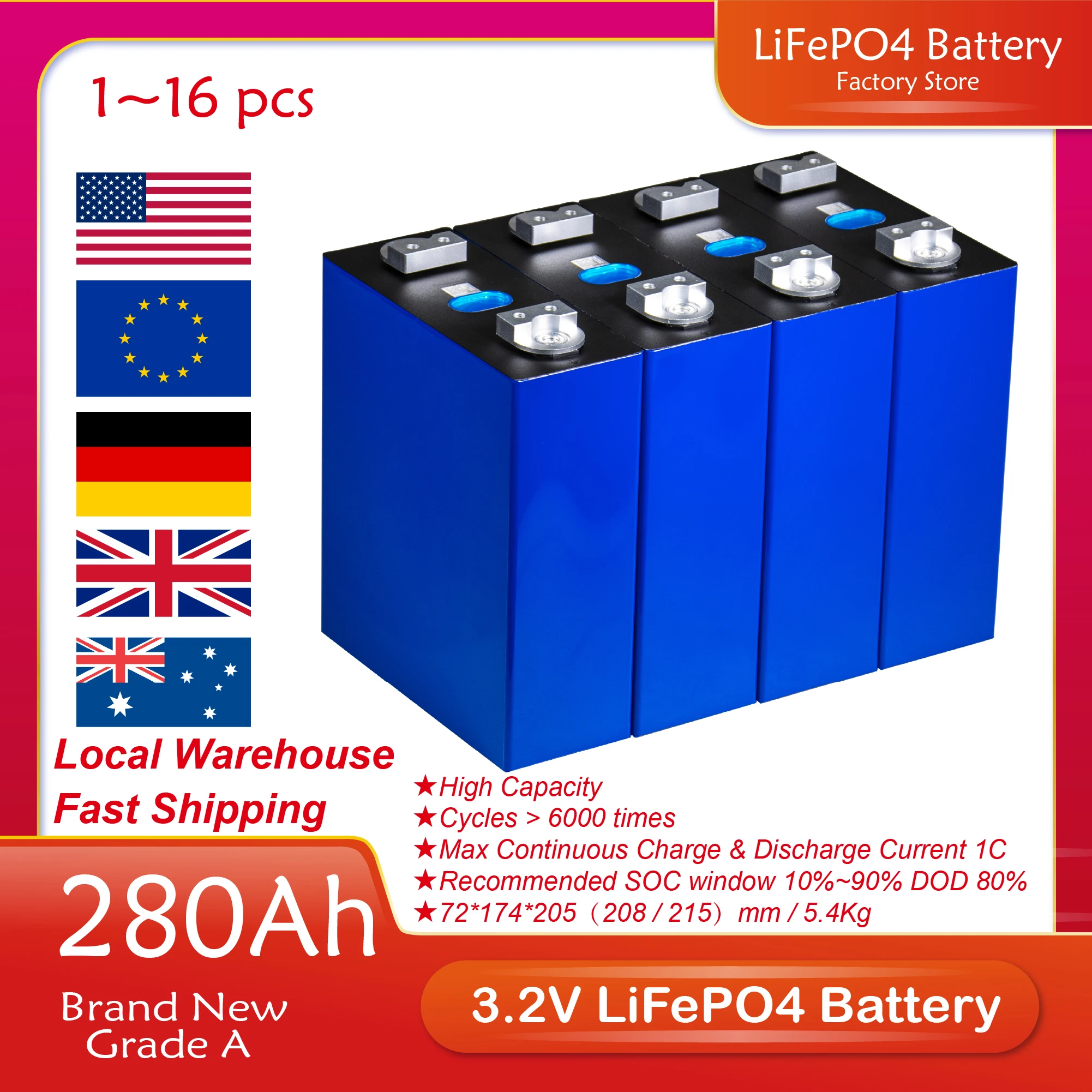 

2/4/8/16/32 шт. 3,2 Ач в литий-железо-фосфатная батарея LF280K новый класс ADIY 48 в 24 в 12 В Аккумулятор для вилочного погрузчика
