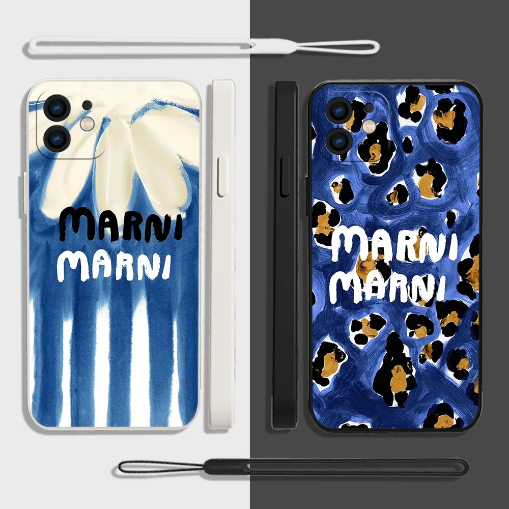 

Силиконовый чехол с ремешком для iPhone 14 13 12 11 Pro Max Mini X XR XS SE 8 7 Plus M-Marni