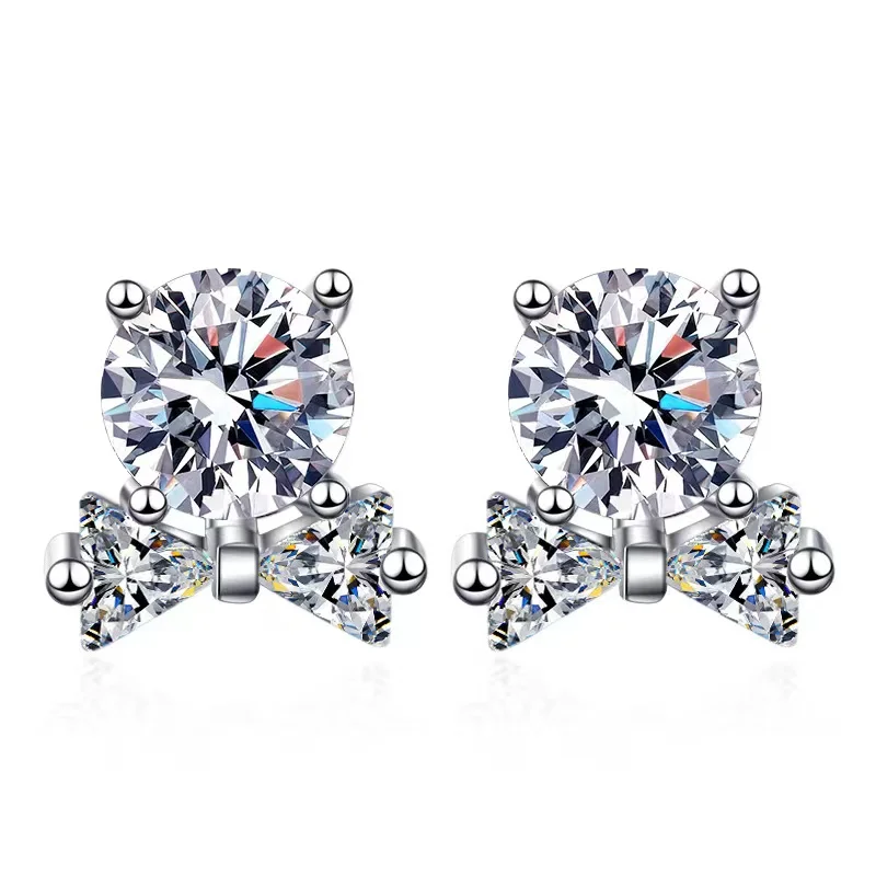 

Trendy 0.5ct D Color VVS1 Round Moissanite Bowknot Stud Earrings for Women 925 Silver Plated White Gold Ear Studs Birthday Gift