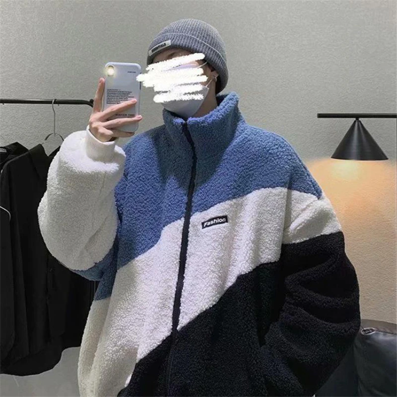 Autumn Winter New Style Men Coats Fashion Warm Lamb Wool Coat Warm Cotton Clothes Male Loose Stand-up Collar Zipper Tops 2022