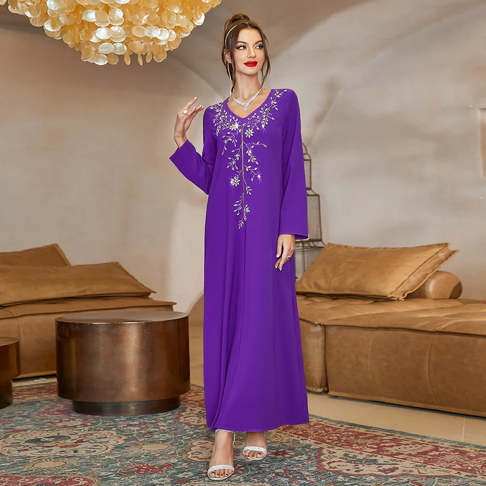 Diamond Abaya Muslim Dubai Dresses For Women 2023 Long Sleeves Ramadan Arabic Caftan Moroccan Turkey Evening Dresses For Ladies