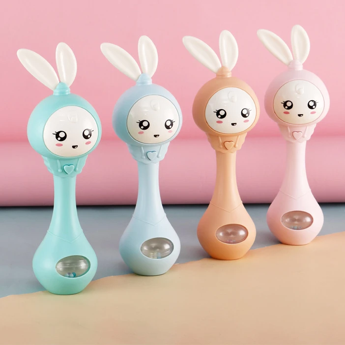 

Baby Rabbit Stop Weep Tear Rattles Toy Music Flashing Rattle Toys Teether Hand Bells Newborn Early Educational Toy Infant 18M