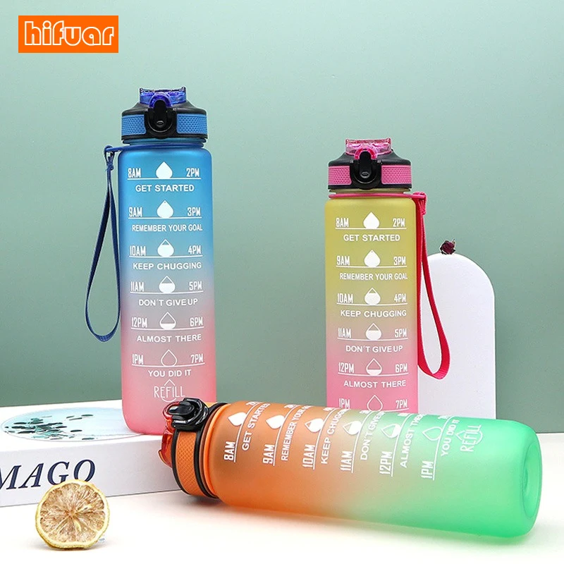 

Motivational Water Bottle With Straw Noozle With Time Marker Leakproof Sports Water Bottle For Gym Camping Large Capacity