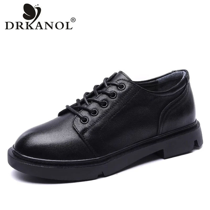 

DRKANOL New 2022 Spring Women Flat Shoes British Style 100% Genuine Cow Leather Lace-up Round Toe Casual Shoes Female Handmade