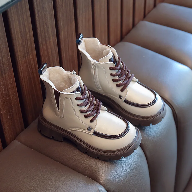 

Beige Girls Classic Versatile Casual Booties 2022 Kids Fashion Winter and Fall New Warm Boys Boots Korean Style Child Breathable
