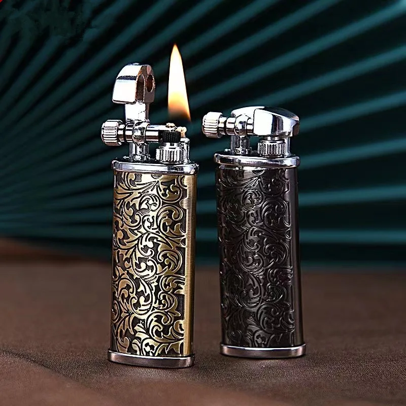 

Retro Tang Grass Flint Kerosene Lighters Open Flame Metal Grinding Wheel Gasoline Vintage Cool Smoking Lighters Creative Gadgets