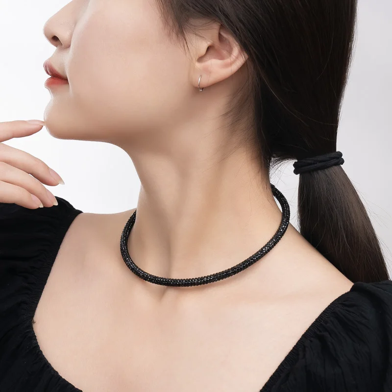 

Black White Choker Crystal Chain Rope Braid Twist Link Tennis Necklace for Women Shiny Diamond for Christmas Birthday Gifts