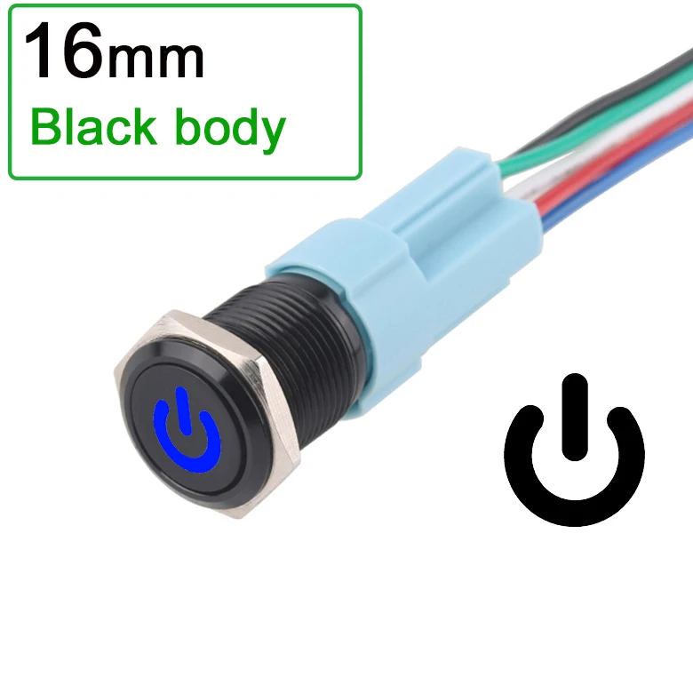 

1 шт., металлические кнопочные переключатели «Power logo», 16/19 мм