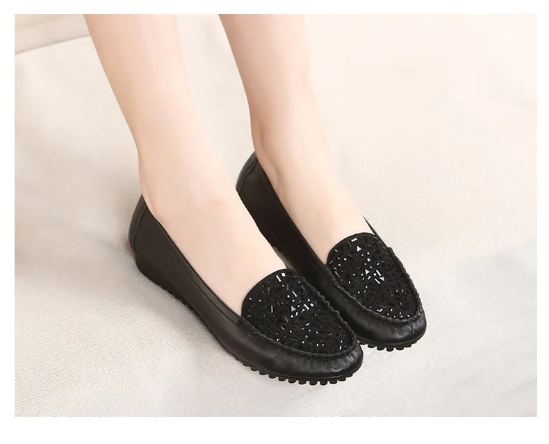 Leather Women's Shoes Casual Slip-on Loafers Ladies Casual Shoes Black Moccasins Sneakers Comfortable Flat Shoes Zapatos Mujer