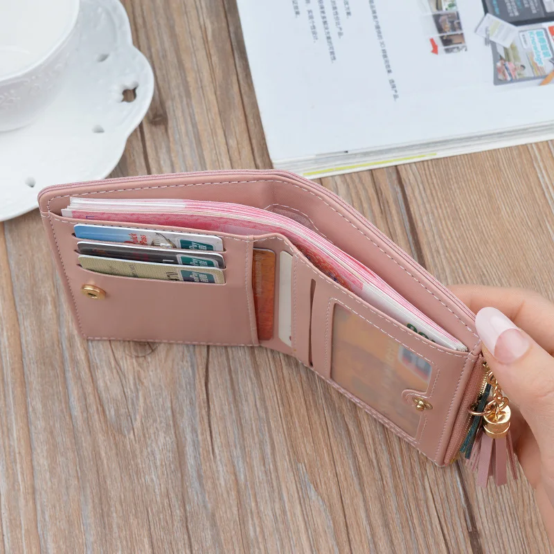 Fashion Women's Wallets Tassel Short Wallet for Woman Mini Coin Purse Ladies Clutch Small Wallet Female Pu Leather Card Holder images - 6