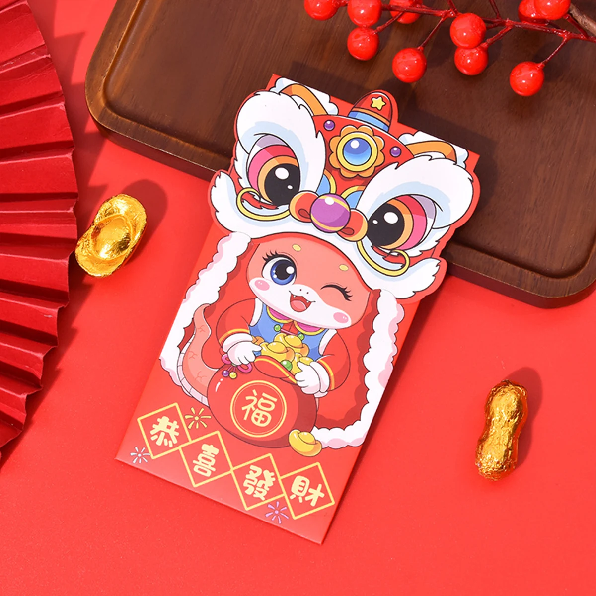 6 шт. красные конверты в китайском Новом году 2025 милая змея красный карман для