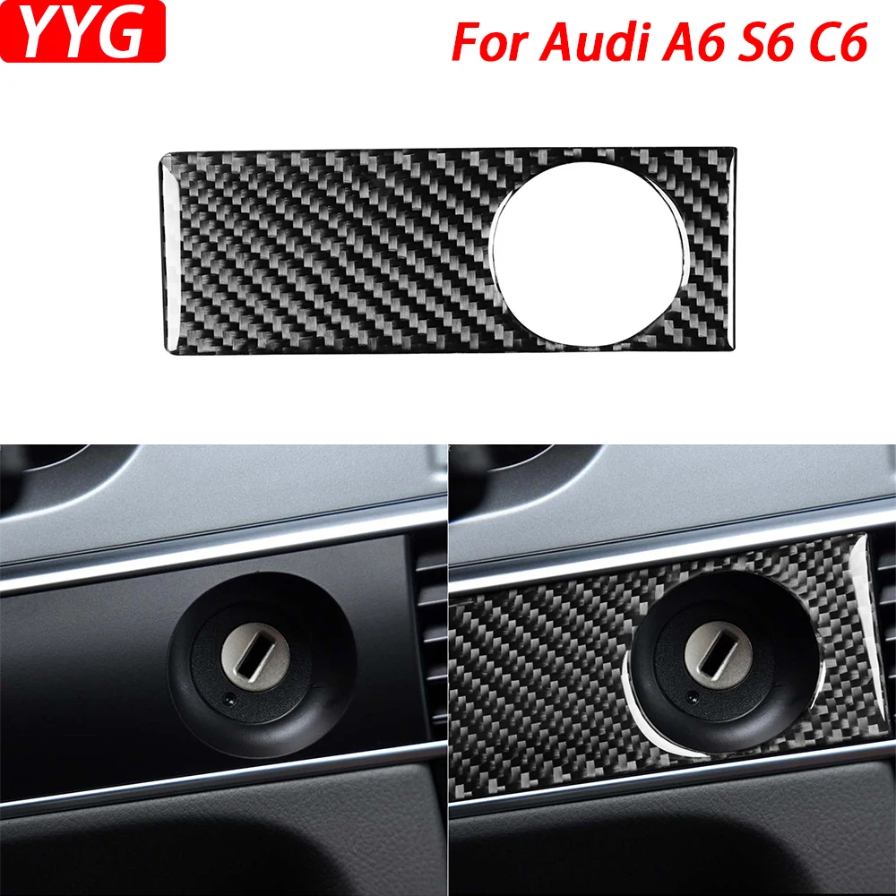 

Для Audi A6 S6 C6 2005-2011, углеродное волокно, одно касание, стартовая панель, крышка, декоративное украшение салона автомобиля, аксессуары, наклейка
