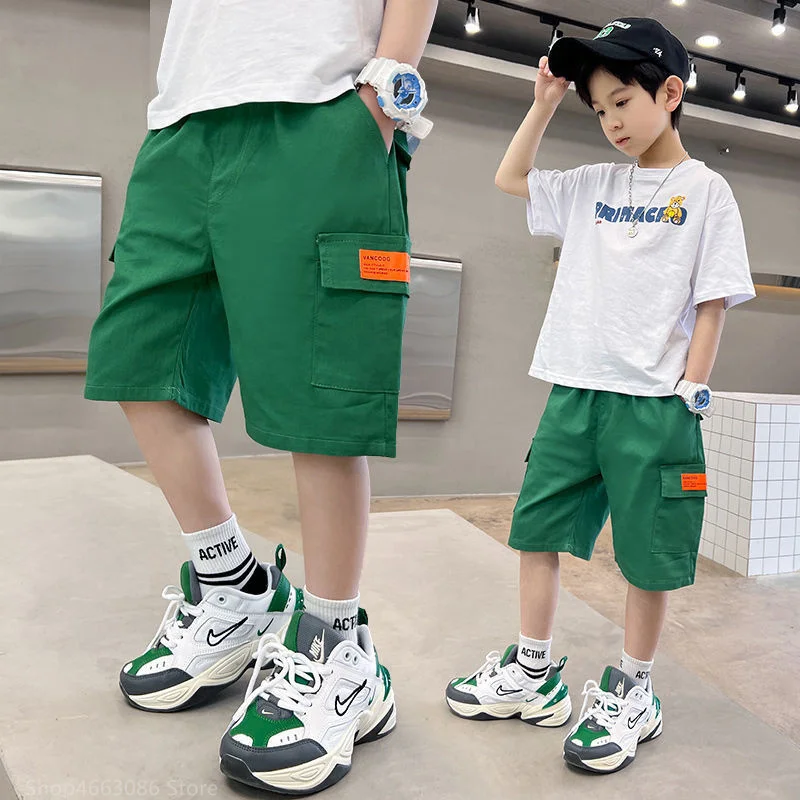 

2022 Teenage Shorts Boys 2 4 6 8 10 12 Y Linen Blue Black Short Pants Kids Boys Cotton Sport Beach Shorts Children Clothing