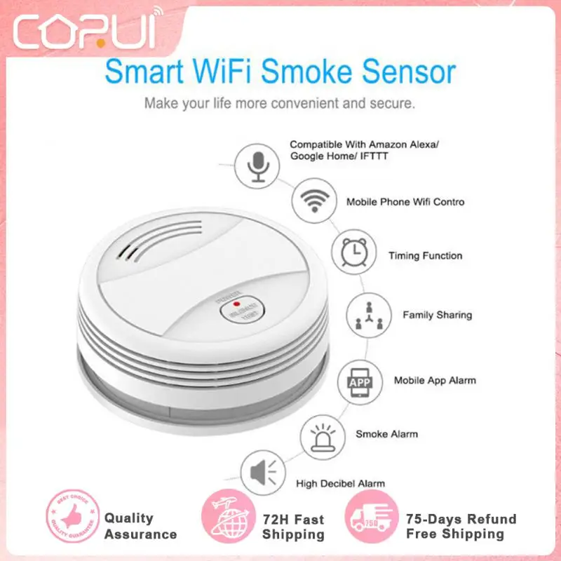

Tuya WiFi Smoke Alarm Smart Home Remote App Notification Smoke Detection Home Security Detector Compatible Tuya / Smart Life