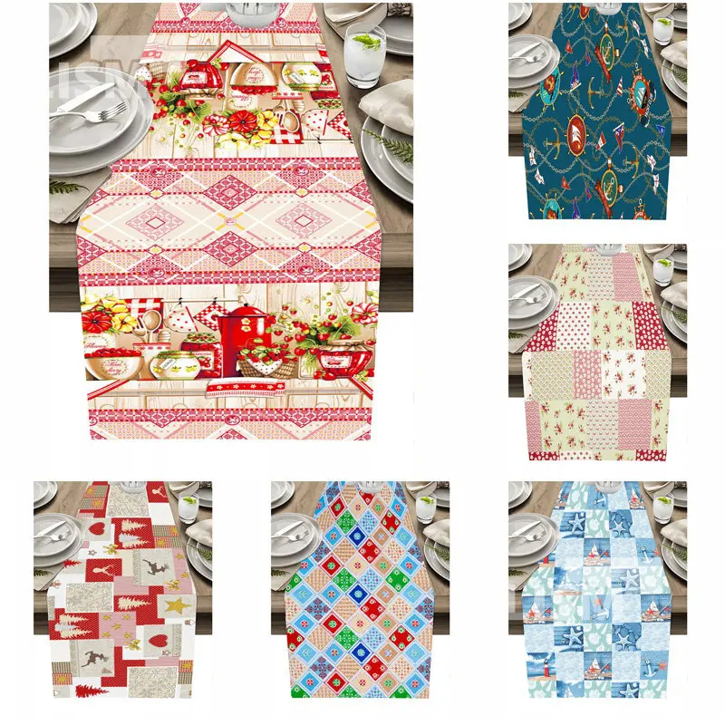 

Christmas Table Runner Modern Snowman Elk Gift Plaid Print Home Decor Tablecloth Party Wedding Decoration Accessories Table Flag