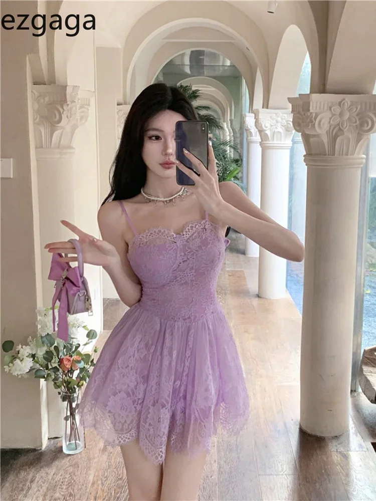 Женское платье без рукавов Ezgaga кружевное лоскутное милое облегающее во