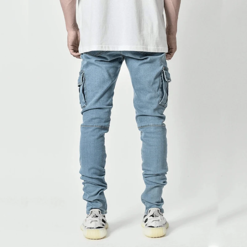 Jean Man Casual Cotton Denim Trousers Multi Pocket Cargo Jeans Men New Skinny Pants Side Pockets Overalls Men