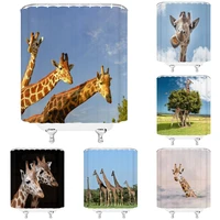 giraffe bathroom shower curtain wild animals forest tree scenery bath curtains home decor waterproof polyester fabric with hooks