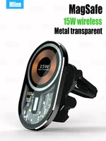15w magnetic wireless car charger for magsafe car phone holder clear tempered glass metal body for iphone 12 13 pro max mini