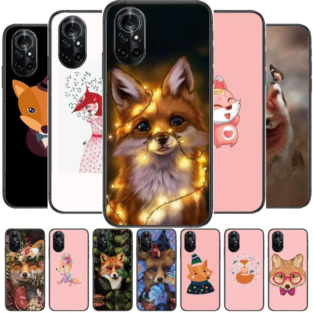 

cute cartoon fox Clear Phone Case For Huawei Honor 20 10 9 8A 7 5T X Pro Lite 5G Black Etui Coque Hoesjes Comic Fash design