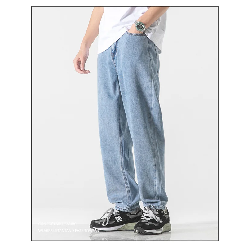Streetwear Men Fashion Vintage Recreational Blue Jeans Loose Straight Cylinder Broad Leg Trousers Autumn Female 2022 New Style