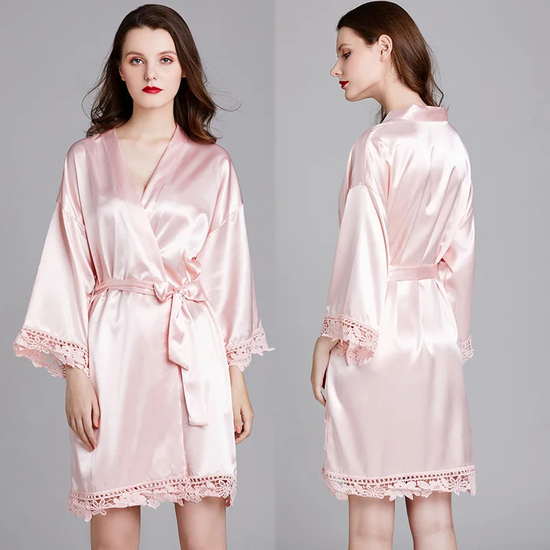 Spring and Summer Long Sleeved Large Robes Size Silk Ice Silk Pajamas Home Nightgown Bathrobe Women