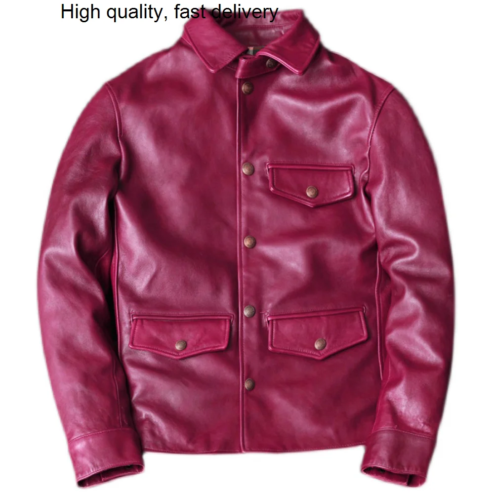 

Sheepskin 2023 Luxury Brakeman Jacket Purple Red Color Korean Genuine Leather Men Dress Suit Coat Outerwear Jacket Plus Size 5XL