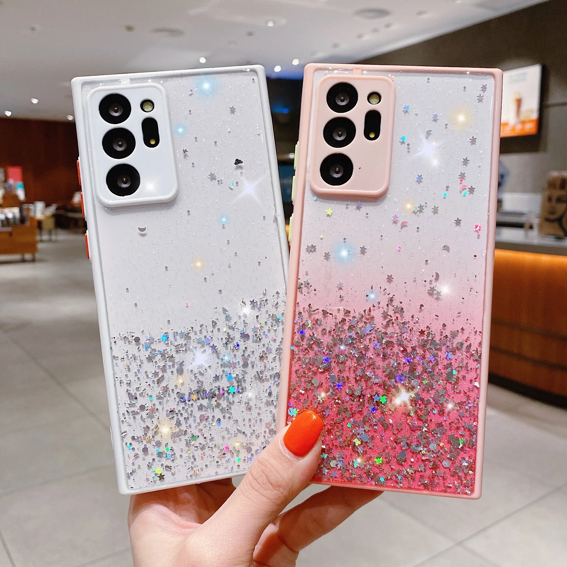 

Glitter Clear Silicone Case For Samsung Galaxy S22 Ultra S21 Plus S20 FE Note 20 A12 A32 A42 A52 A72 Acrylic Protective Cover