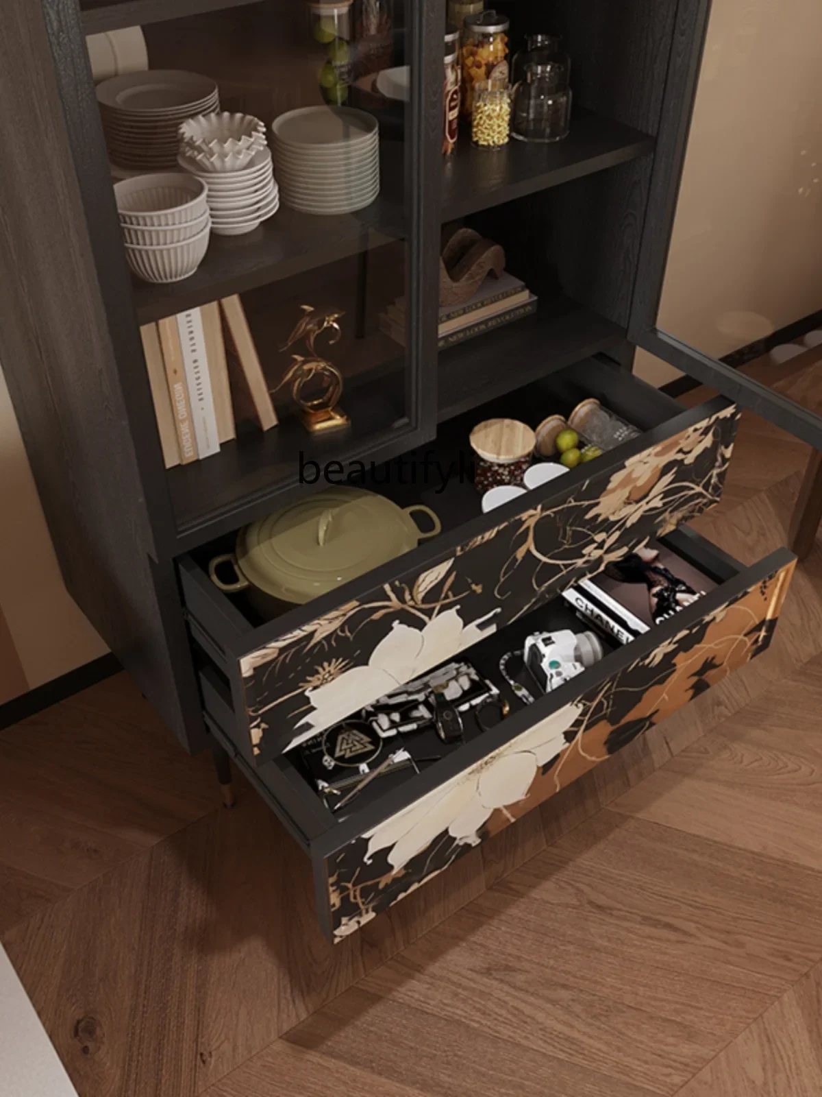 Винный шкаф в стиле ретро французская черная арка американском книжный со