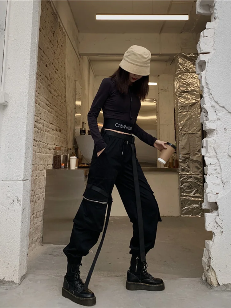 Брюки-карго InsGoth женские с завышенной талией уличная одежда в стиле Харадзюку