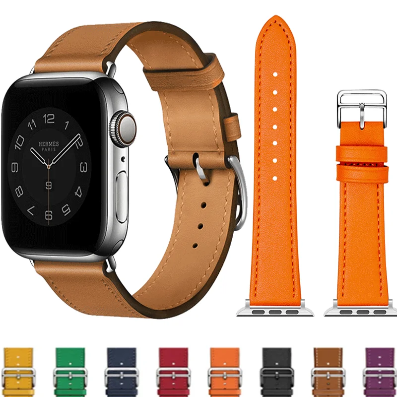 Ремешок кожаный для Apple Watch Band 44 мм 49 45 42 40 41 38 спортивный браслет IWatch Series Ultra