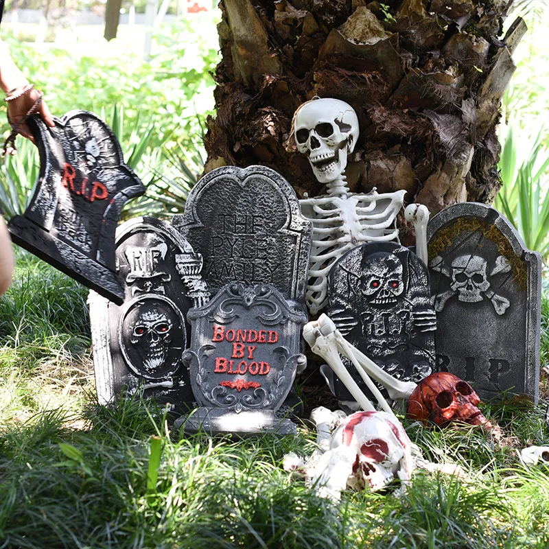 

halloween party decoration tombstone granite gravestone garden decoration Skull horror Haunted house decor frighten kid Supplies