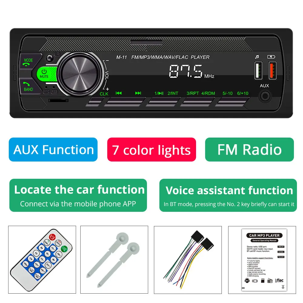 

Автомобильный радиоприемник Bluetooth 1Din MP3-плеер 45Wx4 FM AUX TF Радио Стерео Функция автомобильного поиска мобильного приложения и голосового помощника