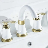 luxury 3pcs set bathtub white plated bathroom faucet european split basin mixer tap jade faucet