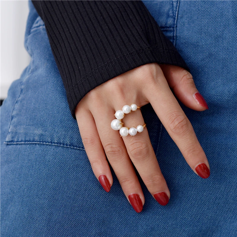 

Punk Super Big Creative Design Personality Gold Pearl Rings For Women New Charms Fashion Jewelry Gift 2022