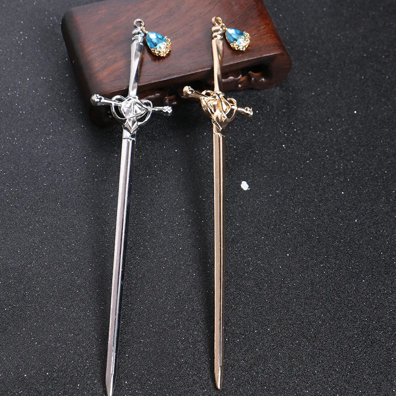 Retro Punk Zircon Tassel Pendant Sword Hairpin Chinese Simple Hair Accessories For Women DIY Hairstyle Disk Hair Head Jewelry