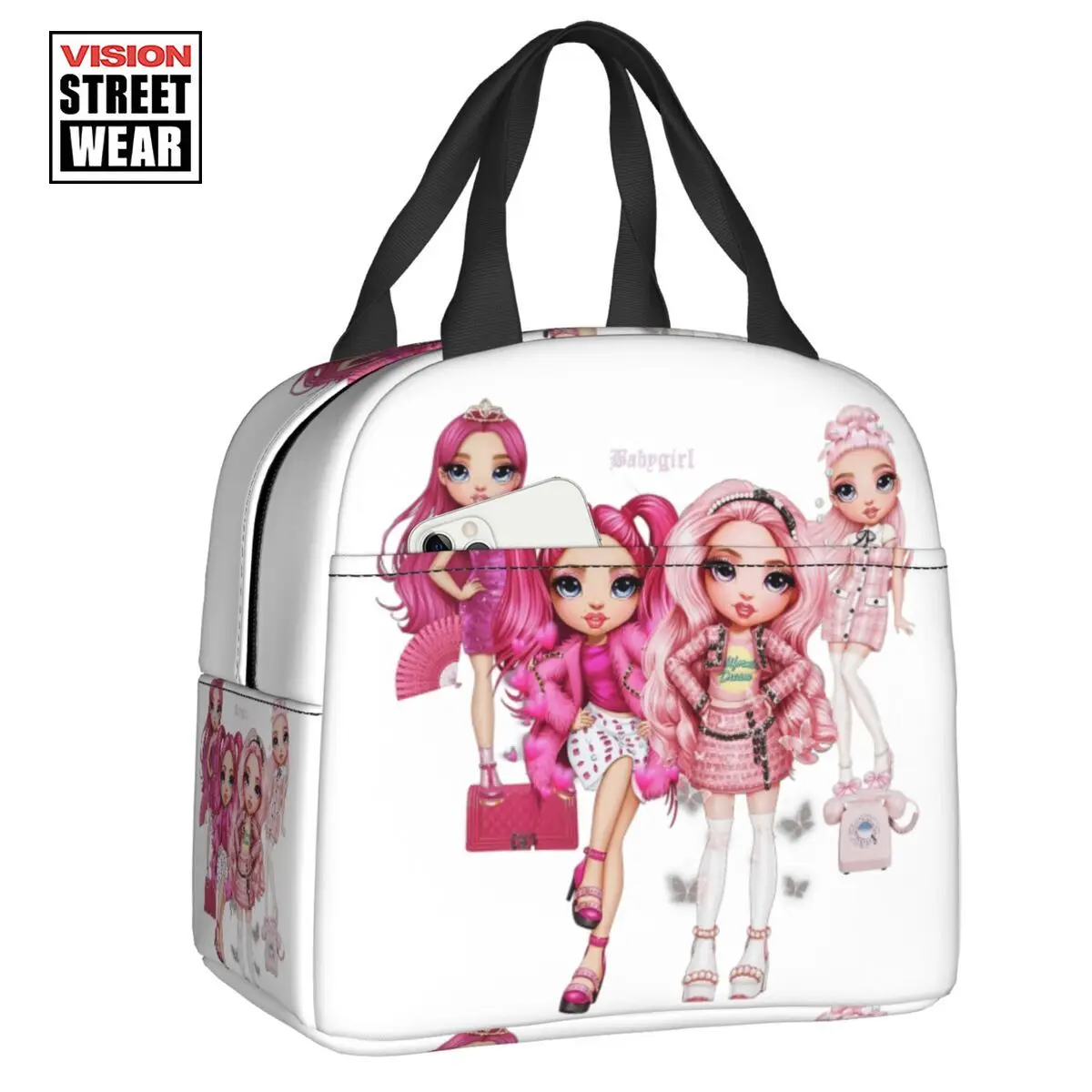 

Изолированная розовая сумка для обеда Rainbow для девочек, герметичная Термосумка с рисунком аниме для ТВ, детская школьная сумка-тоут